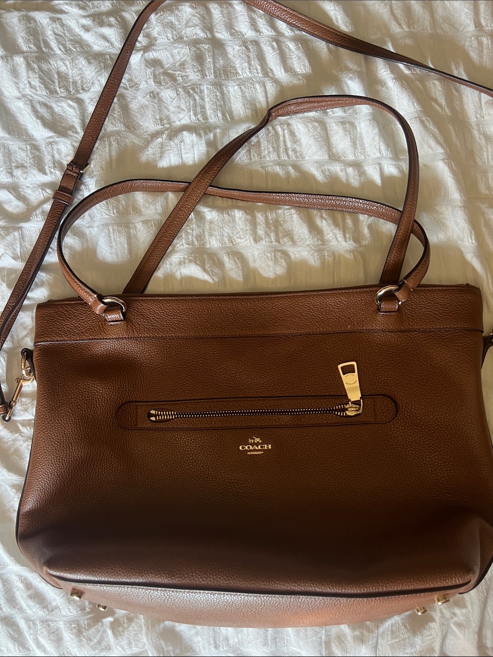 Coach Brown Pebbled Leather Shoulder Bag with Gold Hardware